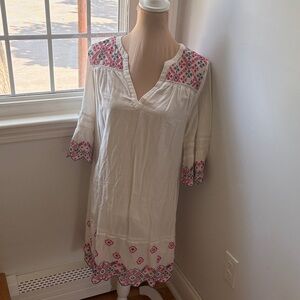 White Tunic Dress with Pink and blue Embroidery